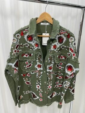 Olive Sequin-Embellished Utility Jacket